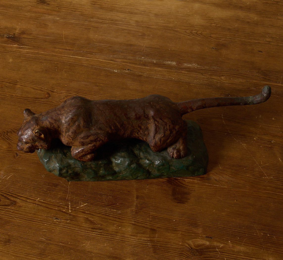JAPANESE BRONZE FELINE SCULPTURE