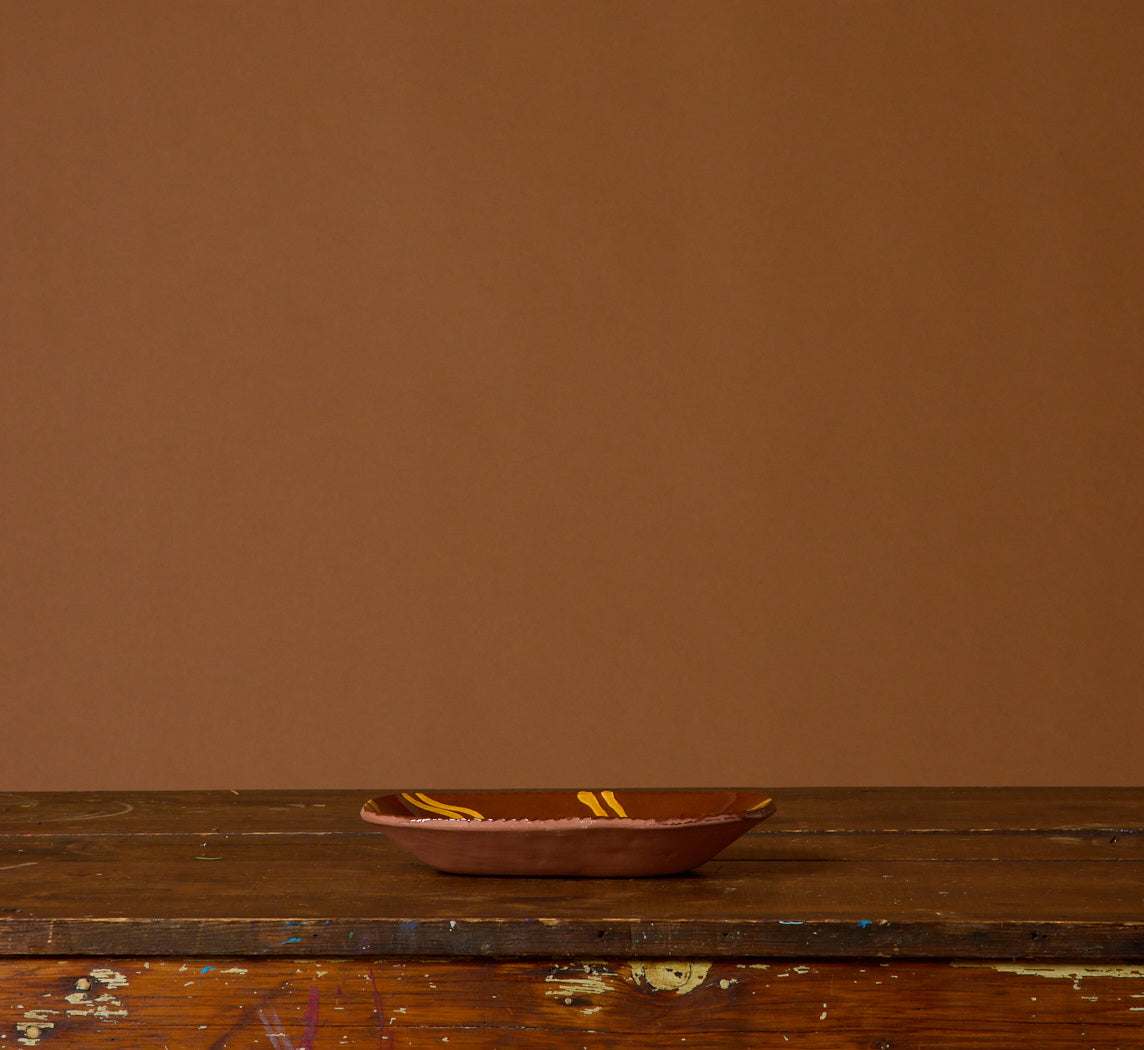 BREININGER REDWARE TRAY WITH WAVY STRIPES