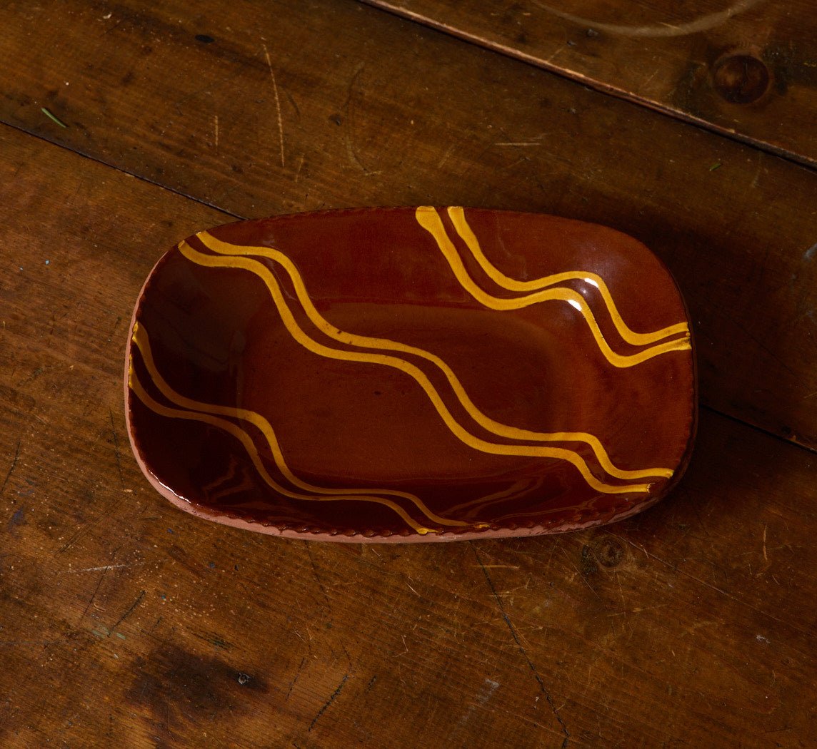 BREININGER REDWARE TRAY WITH WAVY STRIPES