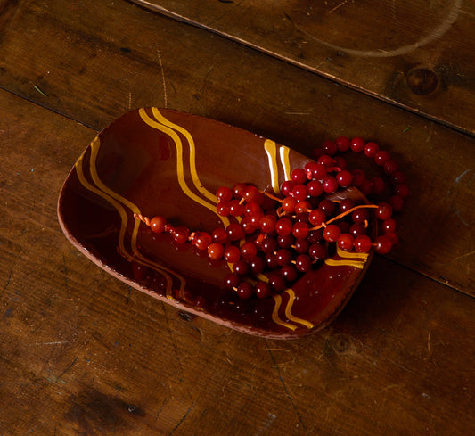 BREININGER REDWARE TRAY WITH WAVY STRIPES