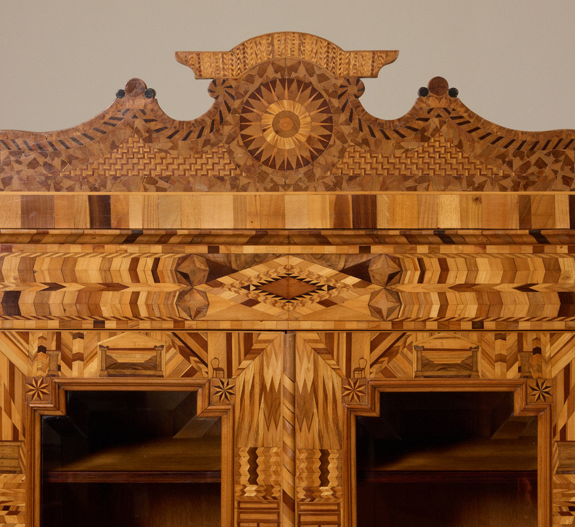 LATE 19TH CENTURY FRENCH STRAW MARQUETRY DEUX-CORPS DISPLAY CABINET