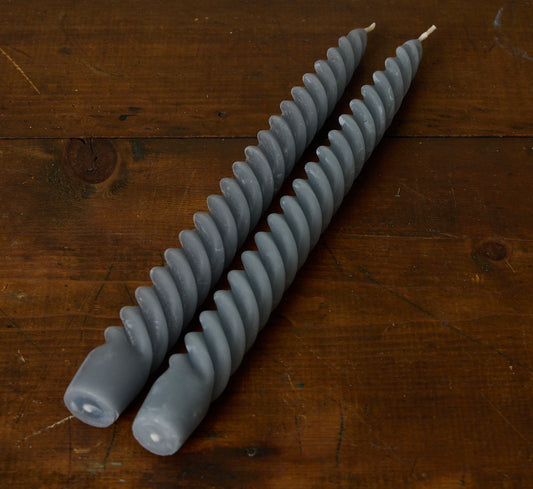 PAIR OF BEESWAX TAPER SWIVEL CANDLES IN LIGHT BLUE