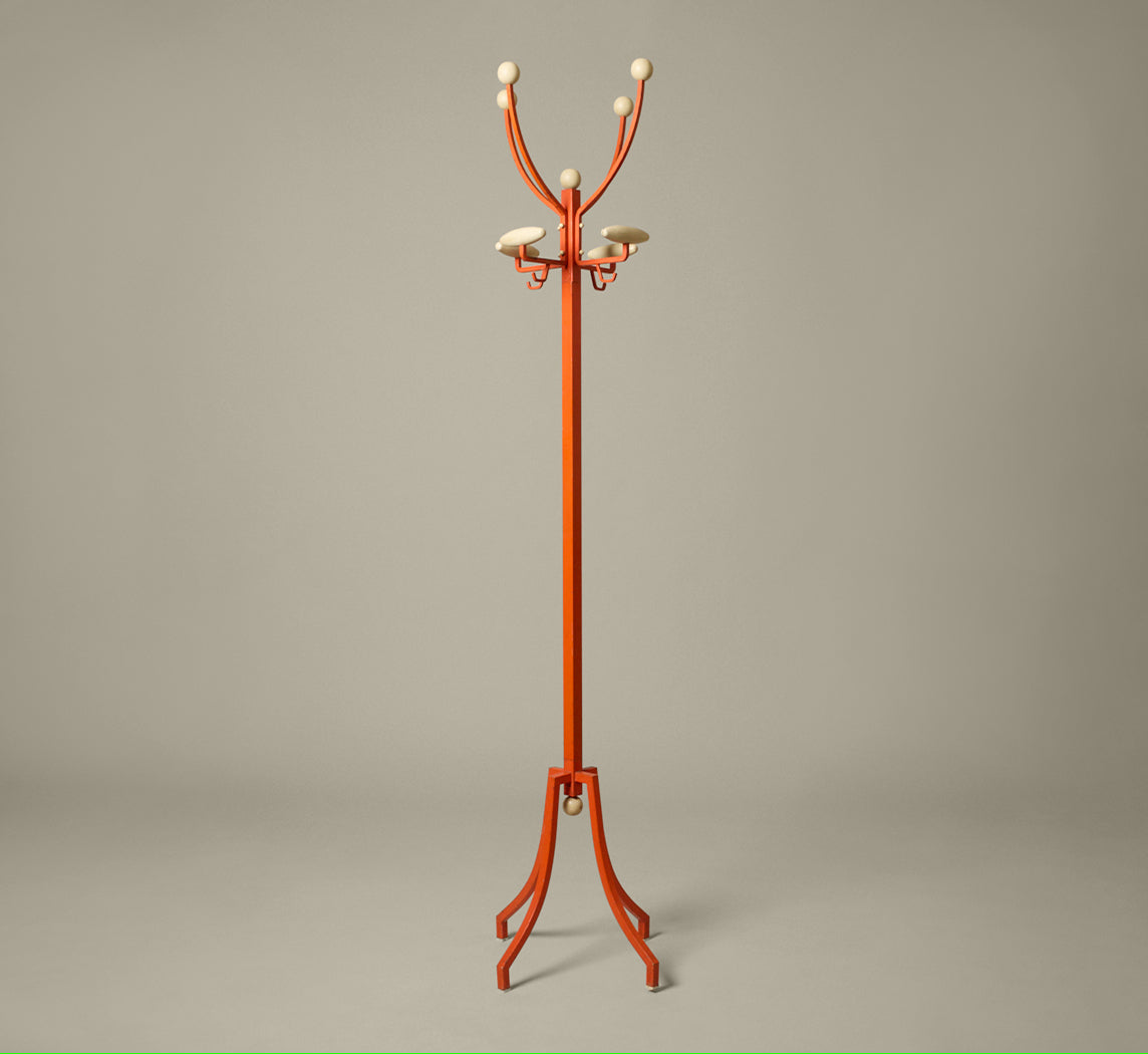 1960S ITALIAN RED METAL STANDING COAT RACK