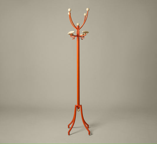 1960S ITALIAN RED METAL STANDING COAT RACK