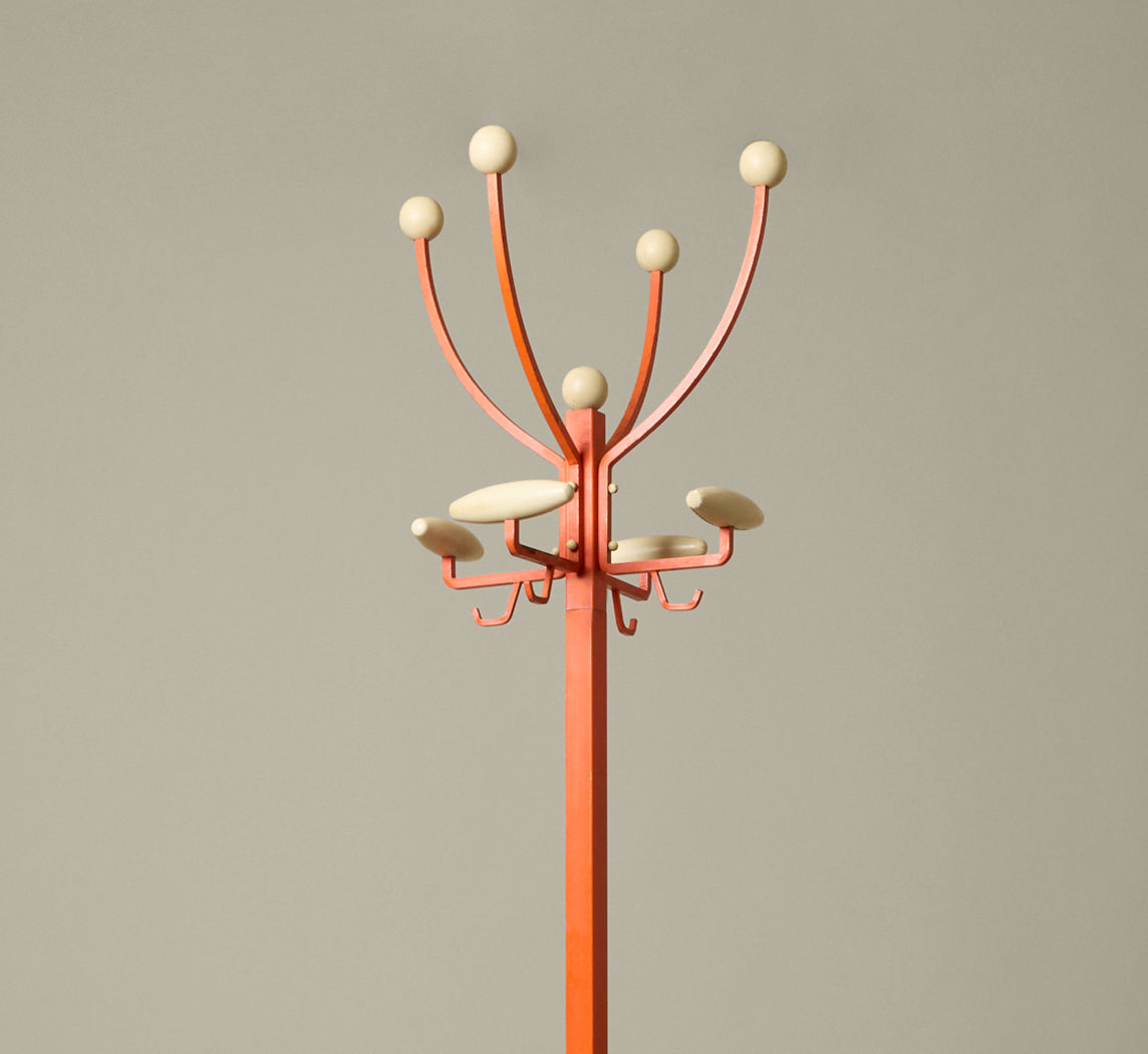 1960S ITALIAN RED METAL STANDING COAT RACK