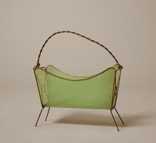 MIDCENTURY ITALIAN GREEN & BRASS MAGAZINE RACK