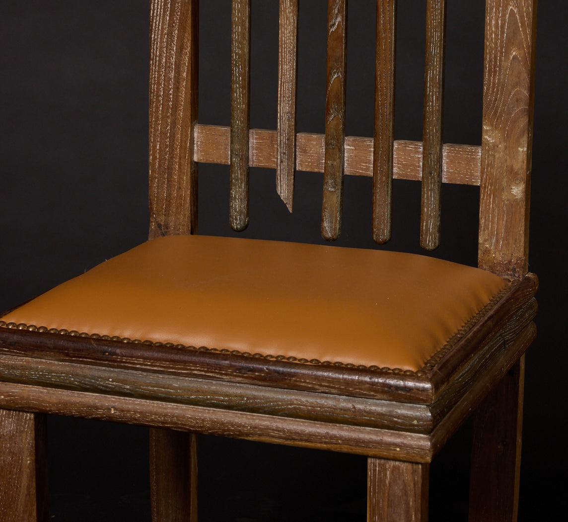 SET OF 5 1930S ITALIAN CERUSED CHESTNUT & LEATHER SIDE CHAIR ATTR. TO ITALO GAMBERINI