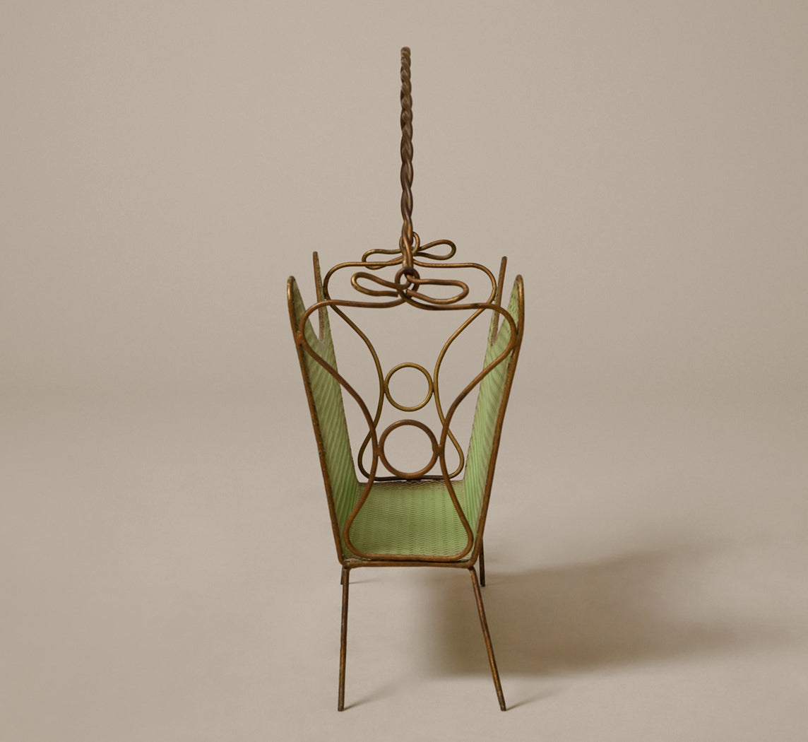 MIDCENTURY ITALIAN GREEN & BRASS MAGAZINE RACK