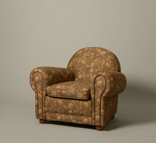 PIERCE & WARD LUCKY CHAIR IN CHRYSANTHEMUM WITH TWISTED CORD TRIM