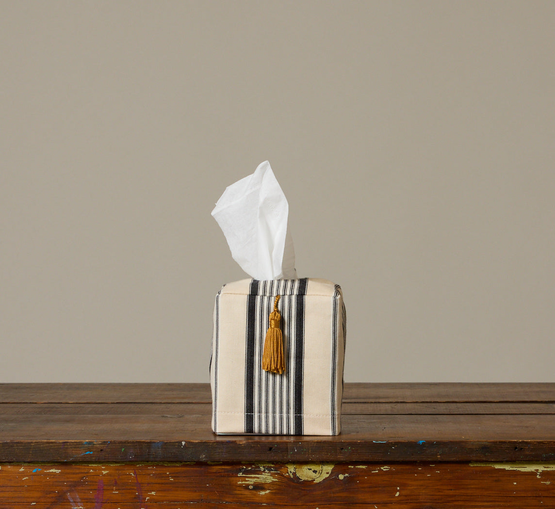 PIERCE & WARD LITERARY STRIPE TISSUE BOX COVER