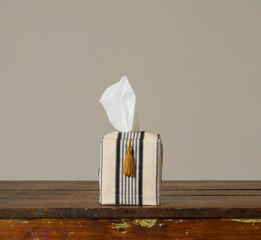 PIERCE & WARD LITERARY STRIPE TISSUE BOX COVER