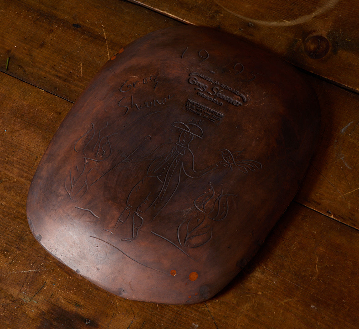 BREININGER REDWARE PLATTER WITH WAVE BORDER