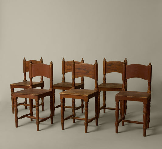 SET OF 6 19TH CENTURY PINE DINING CHAIRS