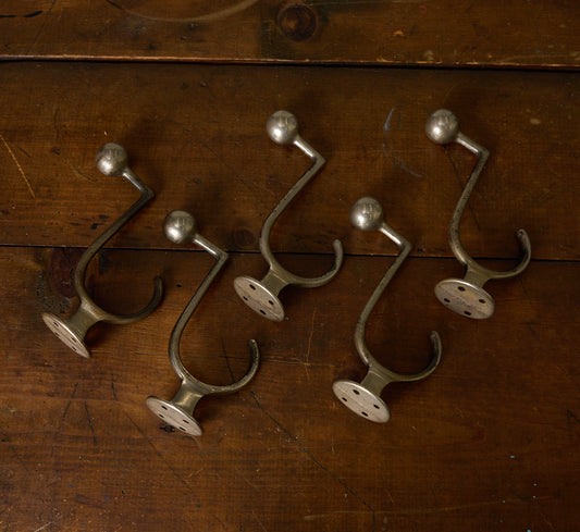 SET OF 5 1930S ART DECO BOLKNOP COAT HOOKS