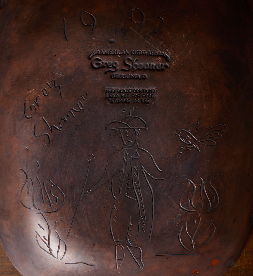 BREININGER REDWARE PLATTER WITH WAVE BORDER