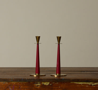PAIR OF MID CENTURY NILS JOHAN BRASS & BAKELITE CANDLESTICKS