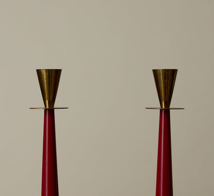 PAIR OF MID CENTURY NILS JOHAN BRASS & BAKELITE CANDLESTICKS
