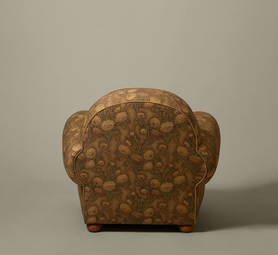 PIERCE & WARD LUCKY CHAIR IN CHRYSANTHEMUM WITH TWISTED CORD TRIM