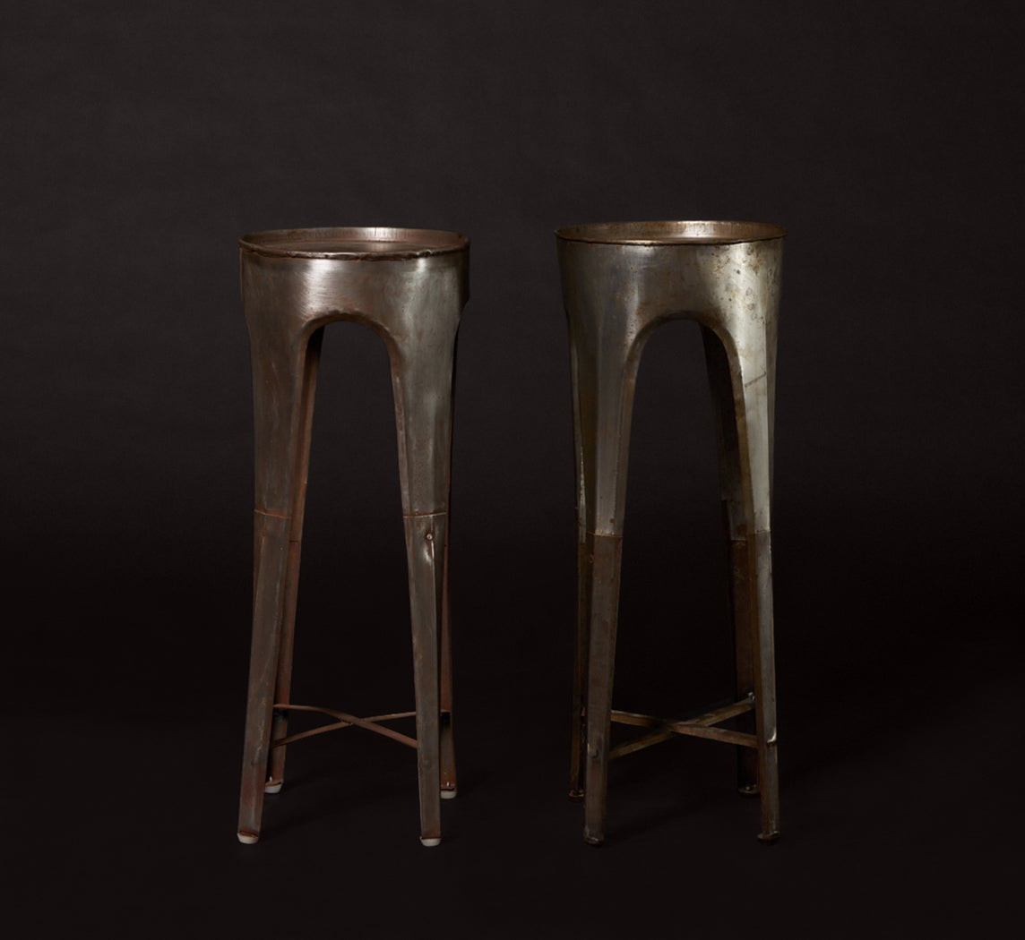PAIR OF VINTAGE BRUTALIST BRUSHED METAL SIDE TABLES