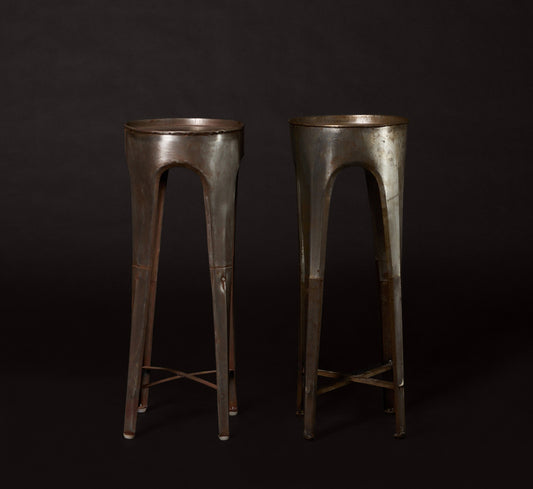 PAIR OF VINTAGE BRUTALIST BRUSHED METAL SIDE TABLE