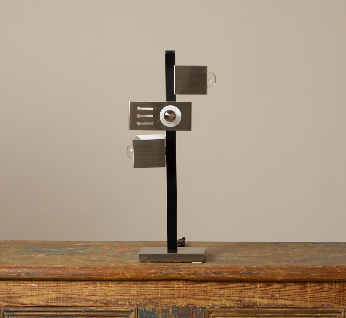 1970S ARCHITECTURAL BRUSHED STEEL TABLE LAMP