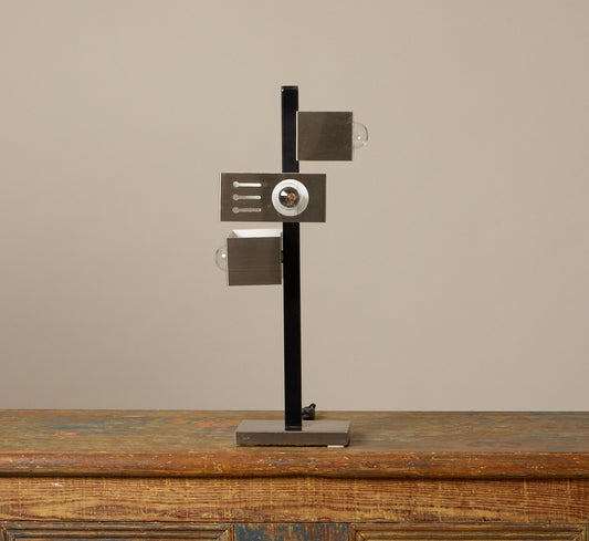 1970S ARCHITECTURAL BRUSHED STEEL TABLE LAMP