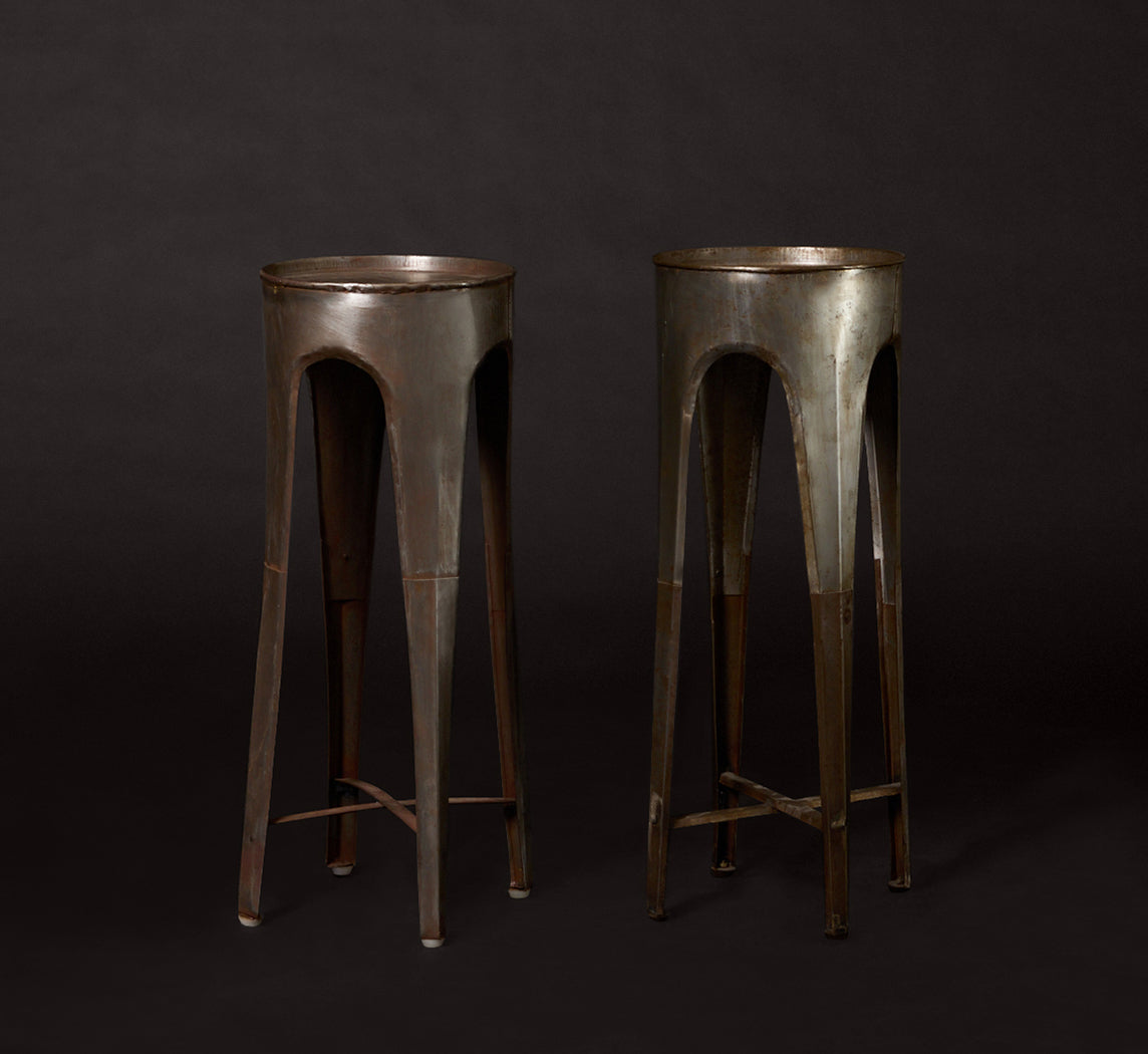 PAIR OF VINTAGE BRUTALIST BRUSHED METAL SIDE TABLES