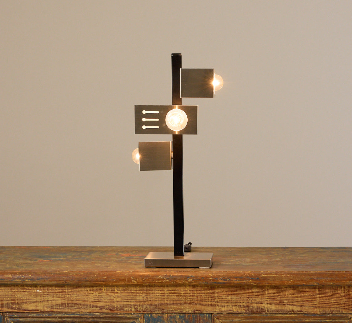 1970S ARCHITECTURAL BRUSHED STEEL TABLE LAMP