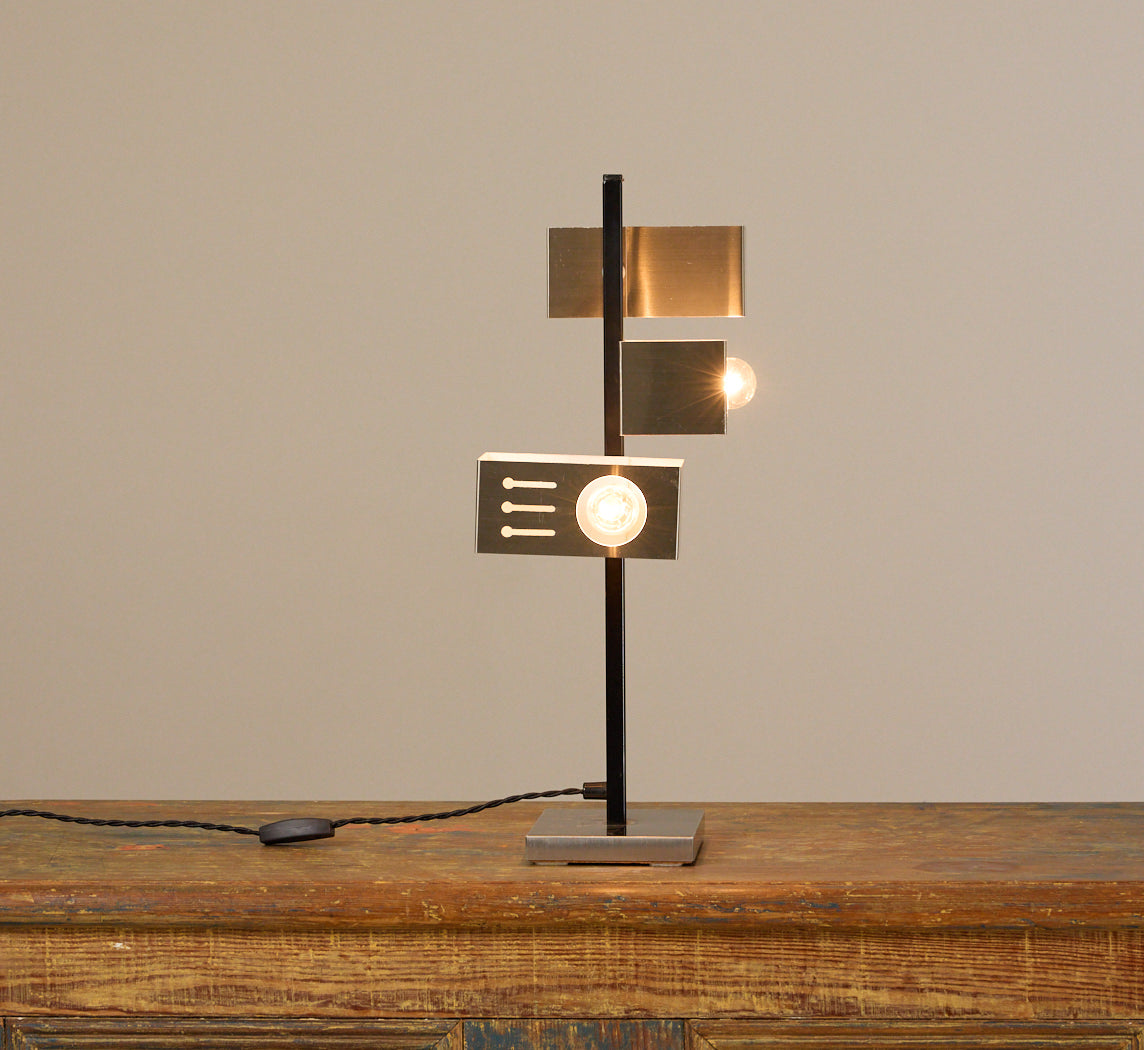 1970S ARCHITECTURAL BRUSHED STEEL TABLE LAMP