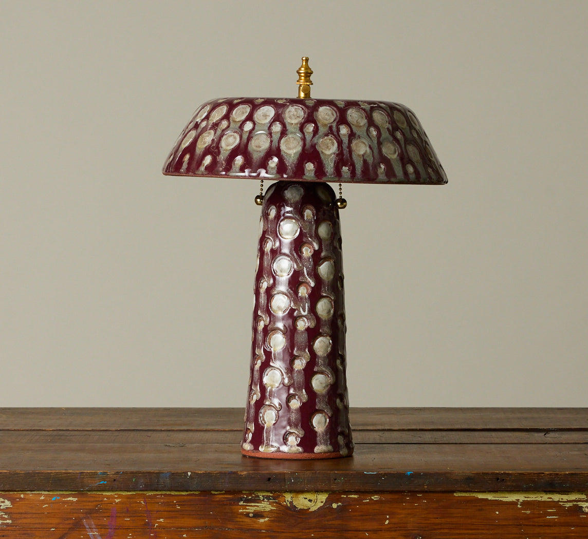CASA ALFARERA POLKA LAMP IN BURGUNDY WITH CREAM DOTS