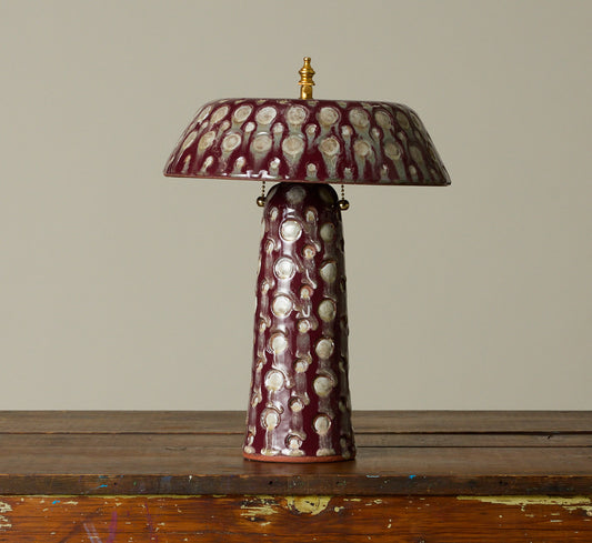 CASA ALFARERA POLKA LAMP IN BURGUNDY WITH CREAM DOTS