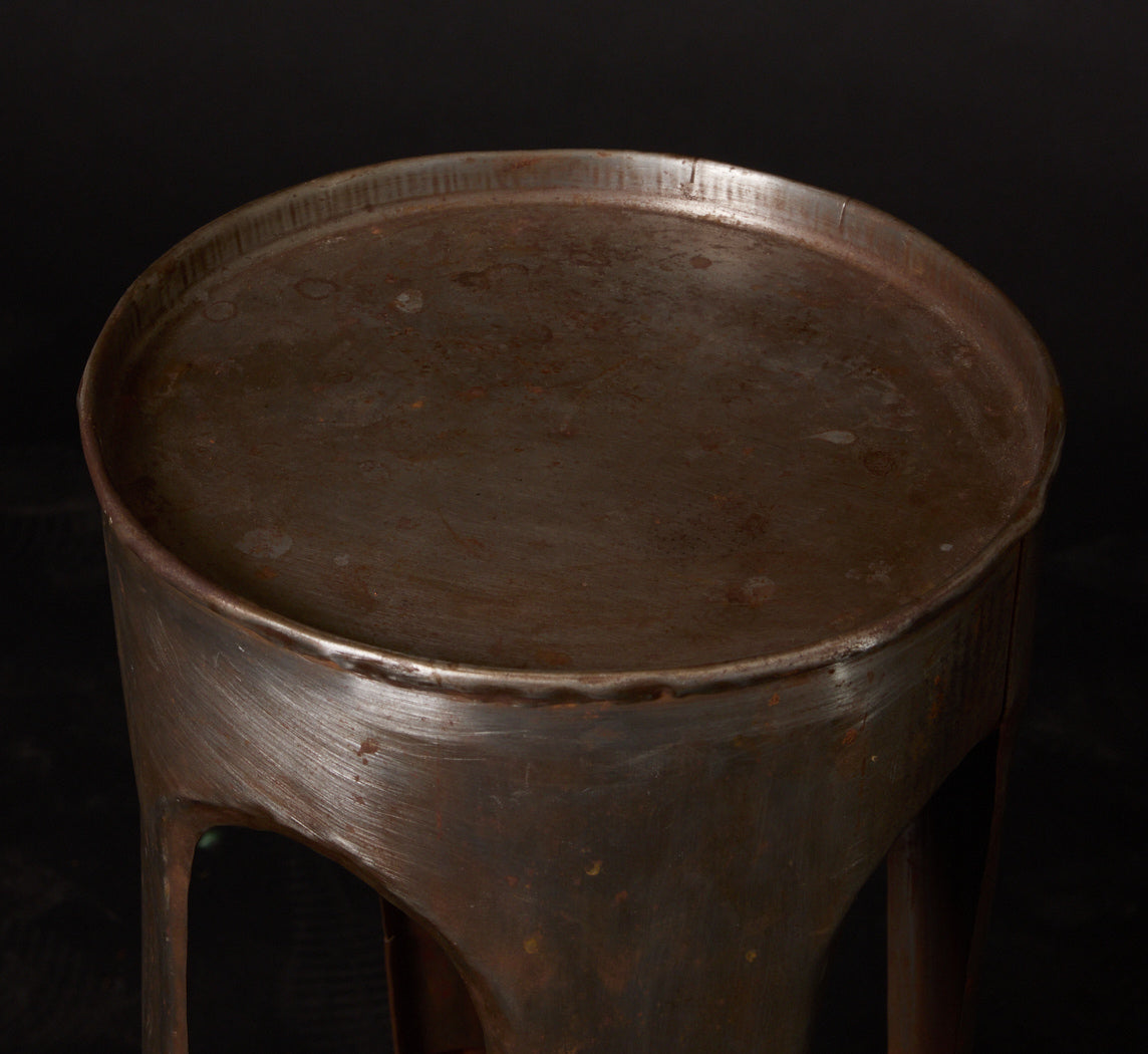 PAIR OF VINTAGE BRUTALIST BRUSHED METAL SIDE TABLES