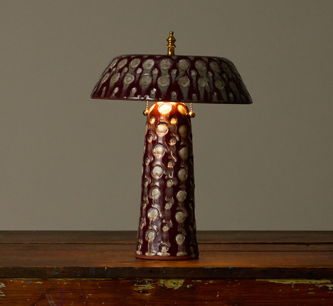 CASA ALFARERA POLKA LAMP IN BURGUNDY WITH CREAM DOTS