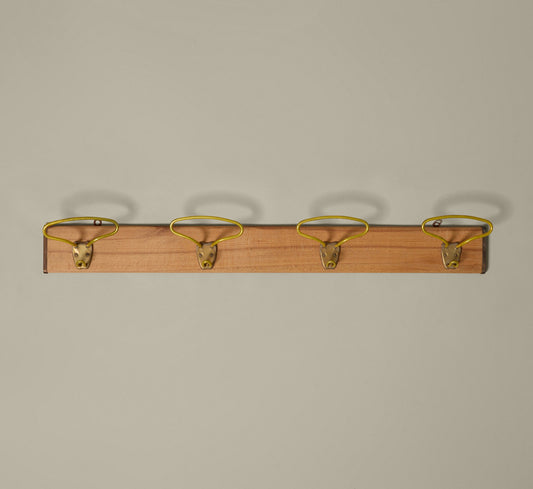 MIDCENTURY ITALIAN YELLOW & WOOD WALL COAT ROACK