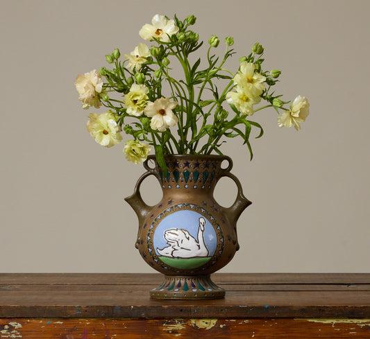 1900S AUSTRIAN AMPHORA PORTRAIT & SWAN VASE