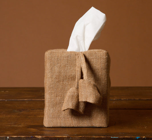 PIERCE & WARD ADOBE LINEN TISSUE BOX COVER WITH BELLS