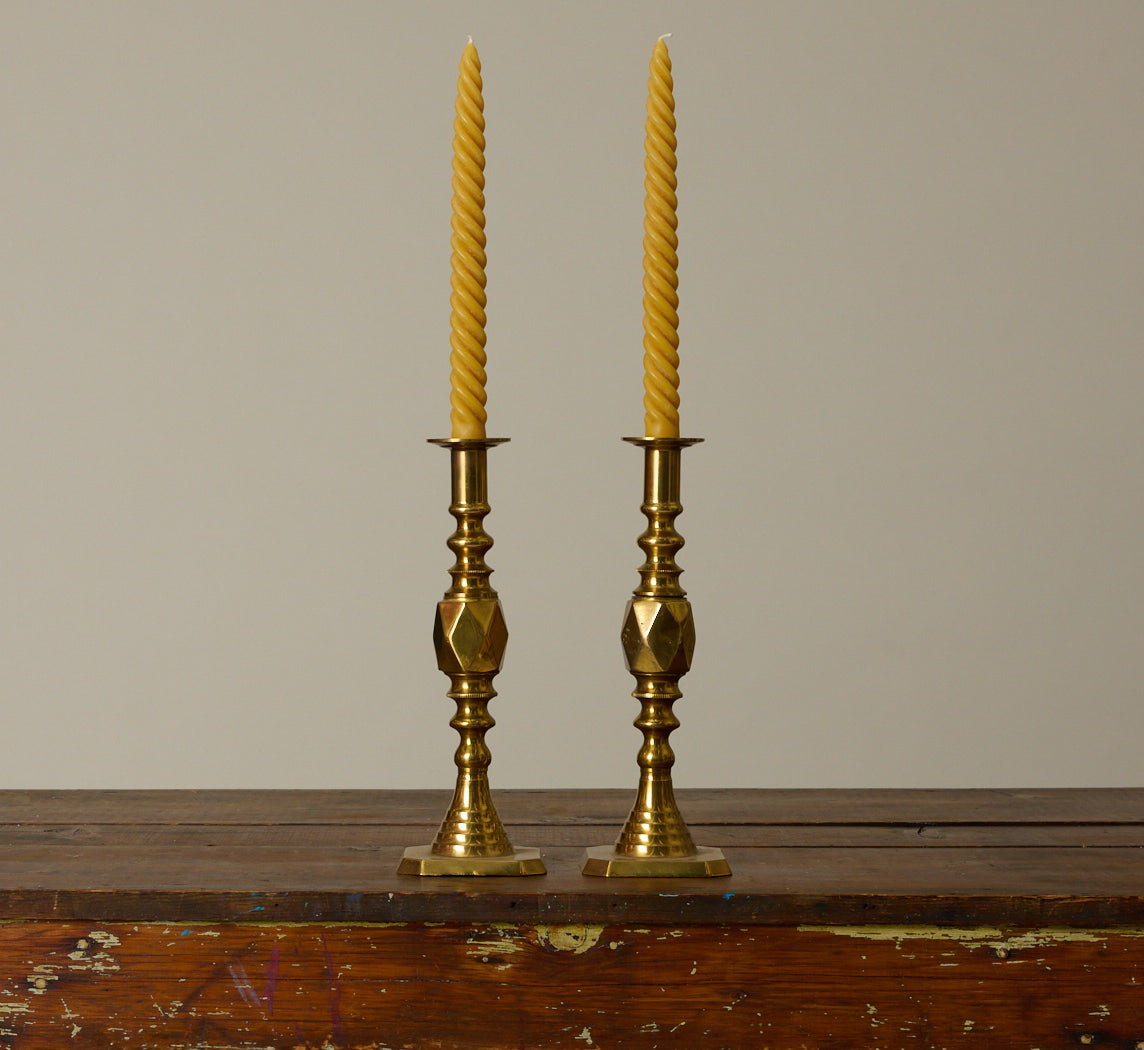 PAIR OF TAPERED BRASS CANDLESTICK HOLDERS