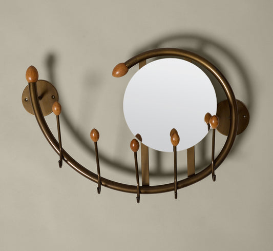 VINTAGE CURVED BRONZE MIRROR COAT RACK