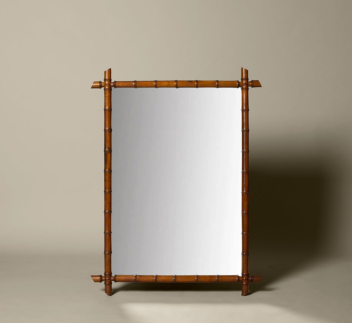 OVERSIZED ANTIQUE FRENCH BAMBOO MIRROR WITH INTERSECTING CORNERS