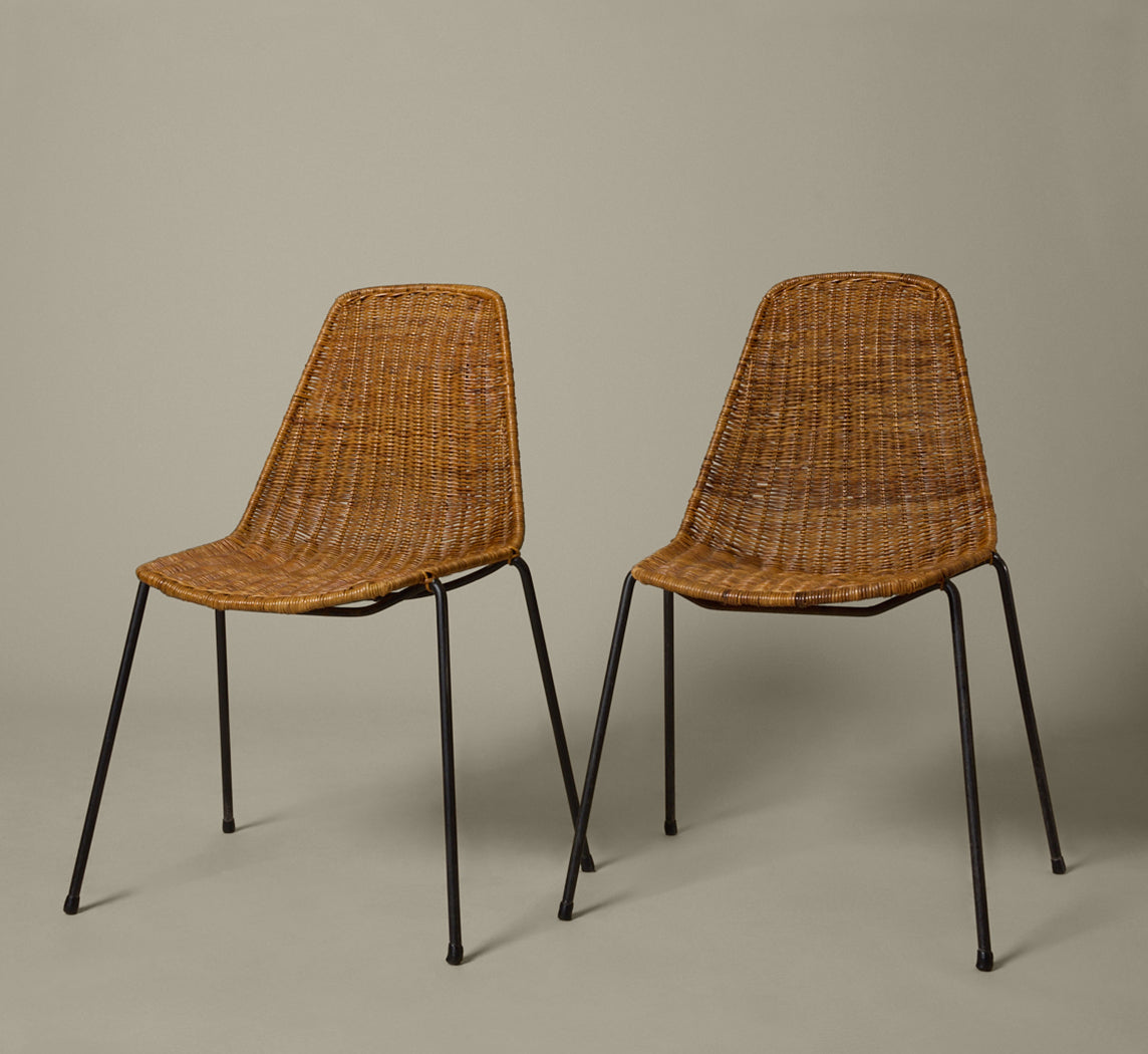 PAIR OF 1960S ITALIAN RATTAN DINING CHAIR ATTR. TO GIAN FRANCO LEGLER
