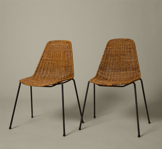 PAIR OF 1960S ITALIAN RATTAN DINING CHAIR ATTR. TO GIAN FRANCO LEGLER