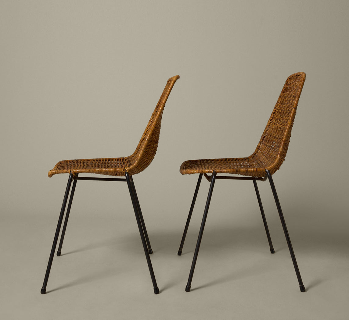 PAIR OF 1960S ITALIAN RATTAN DINING CHAIR ATTR. TO GIAN FRANCO LEGLER