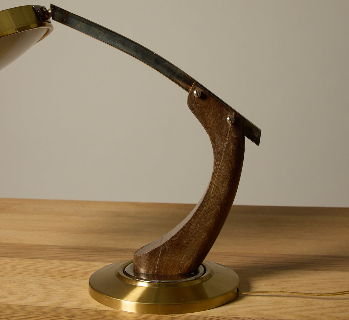 1960S MID CENTURY FASE MADRID OAK AND GOLD DESK LAMP BY LUIS PEREZ DE LA OLIVA