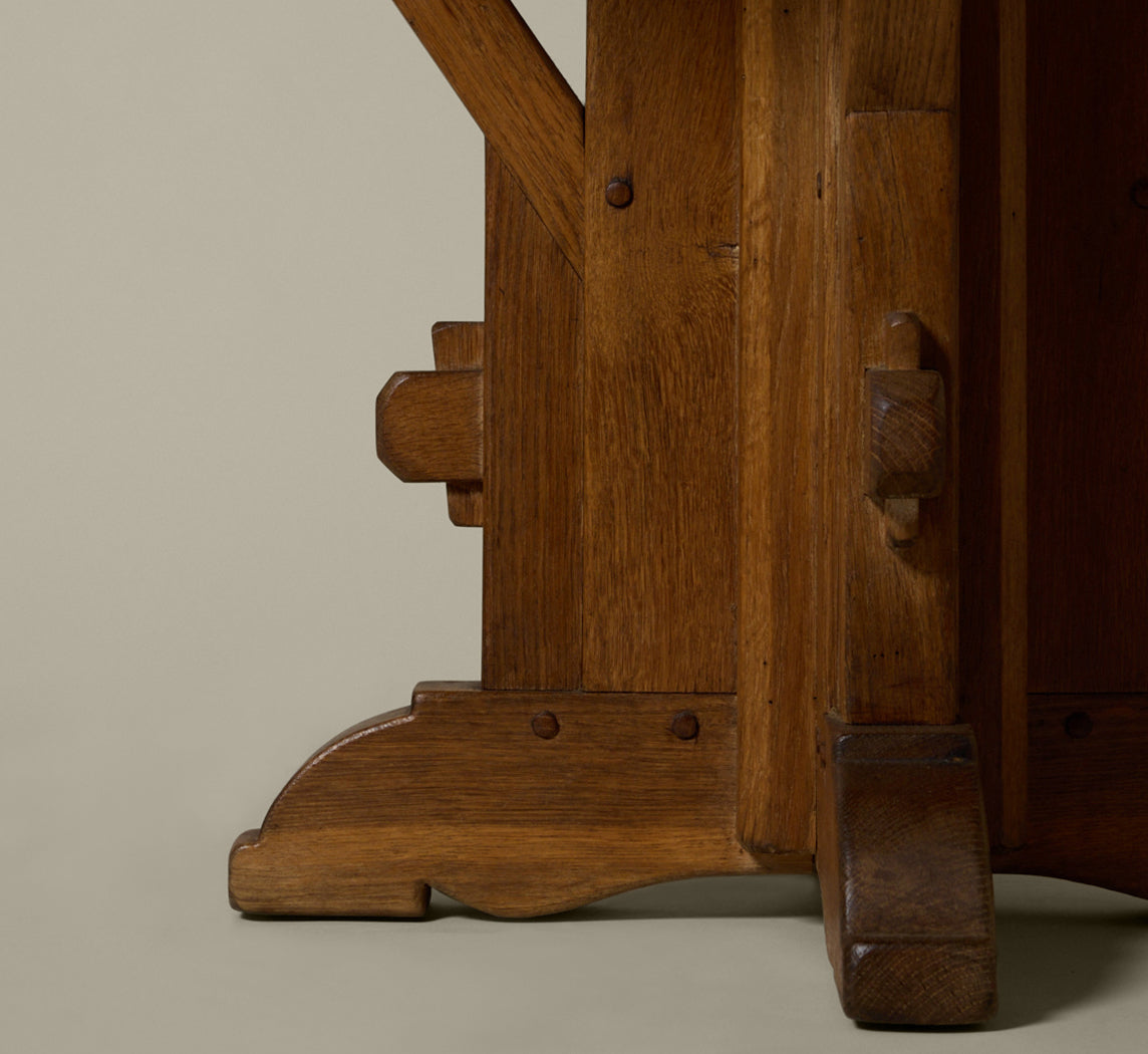 1950S FRENCH BRUTALIST OAK ROUND TABLE