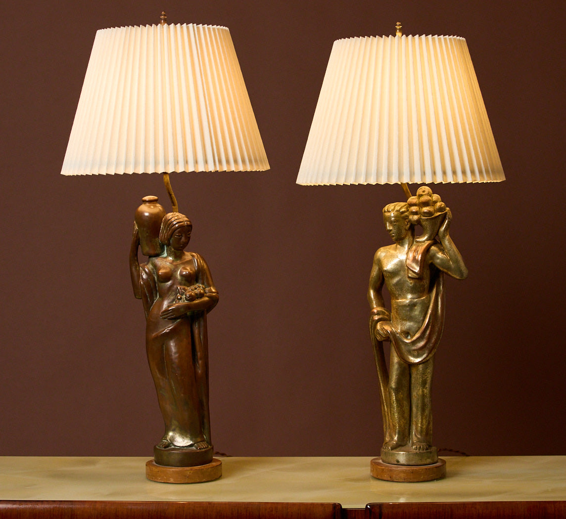 PAIR OF 1930S ART DECO BRONZE BACCHIC FIGURAL TABLE LAMPS – Pierce