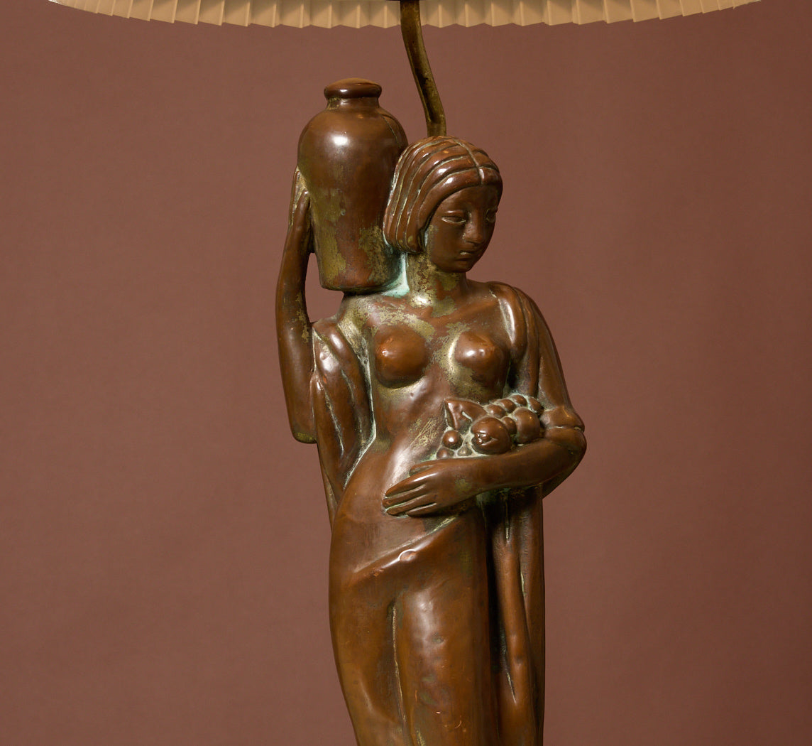 PAIR OF 1930S ART DECO BRONZE BACCHIC FIGURAL TABLE LAMPS