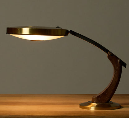 1960S MID CENTURY FASE MADRID OAK AND GOLD DESK LAMP BY LUIS PEREZ DE LA OLIVA