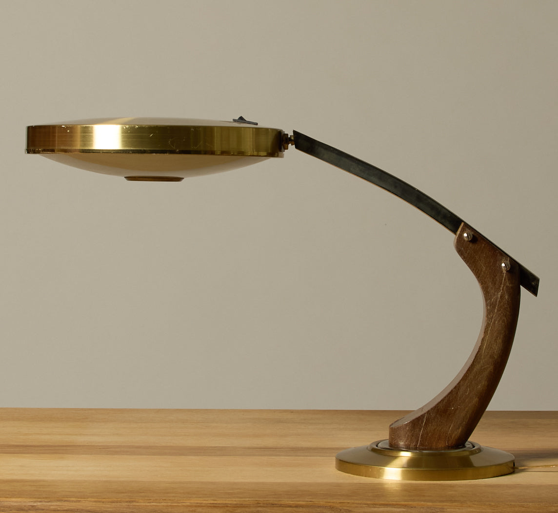 1960S MID CENTURY FASE MADRID OAK AND GOLD DESK LAMP BY LUIS PEREZ DE LA OLIVA