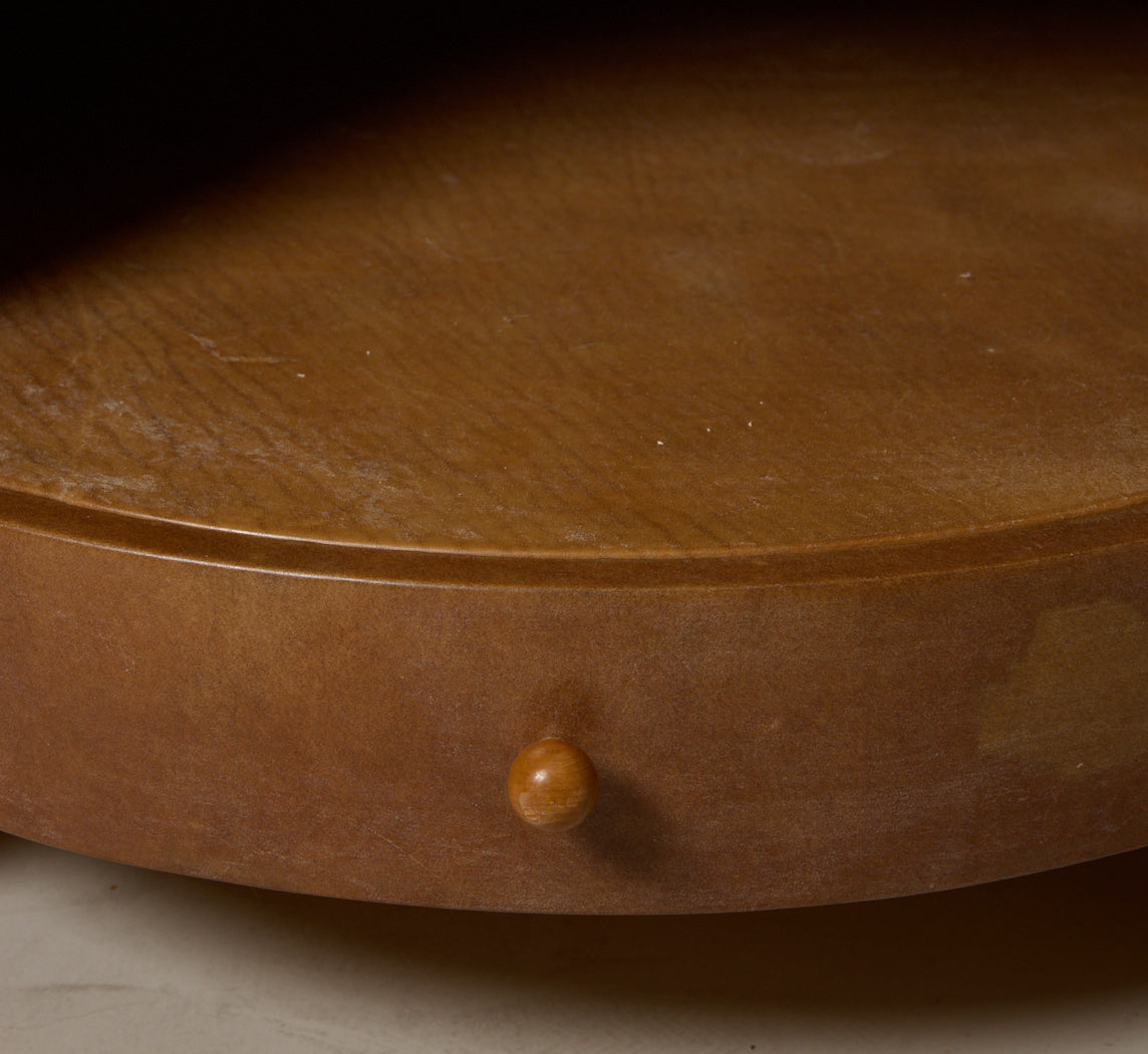 PAIR OF 1960S PARCHMENT OVAL SIDE TABLES WITH DRAWERS