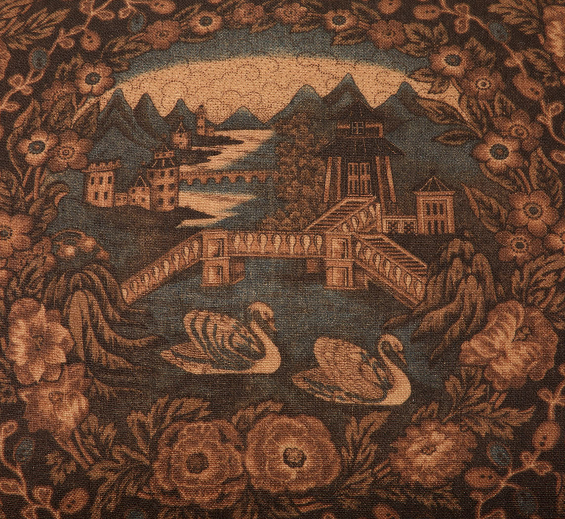 MID CENTURY TUXEDO SOFA IN PIERCE & WARD'S EASTERN GARDEN RAMBLE LINEN